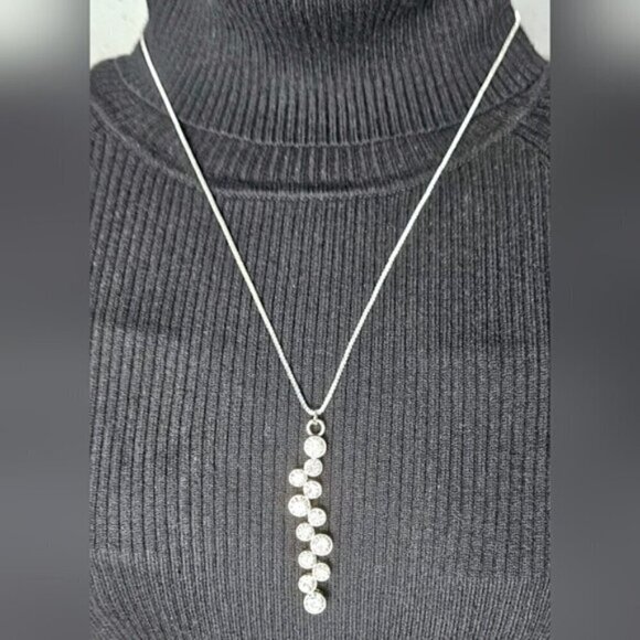 Silver Tone Simulant Diamond Journey Pendant & Necklace - Picture 1 of 5